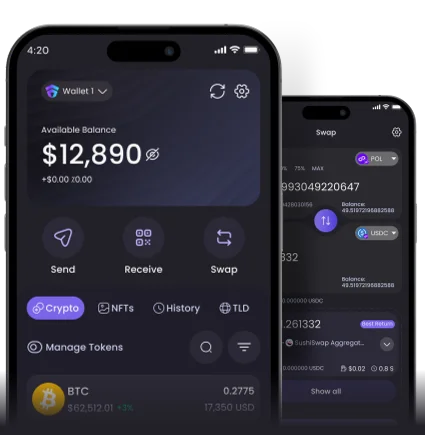 Hero Wallet mobile app on iPhone and Android