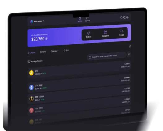 Hero Wallet web app interface on desktop browser